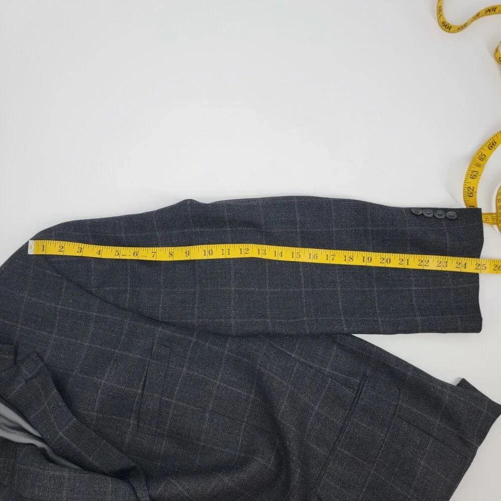 Pronto Uomo Platinum Mens 52R Charcoal Grey Windowpane 100% Wool 2-Vent Blazer